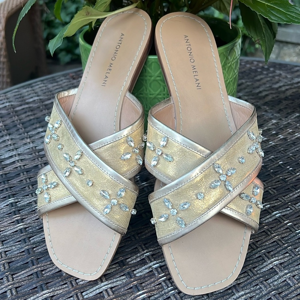 Antonio Melani, from Dillards, like new gold metallic sandals with crystals